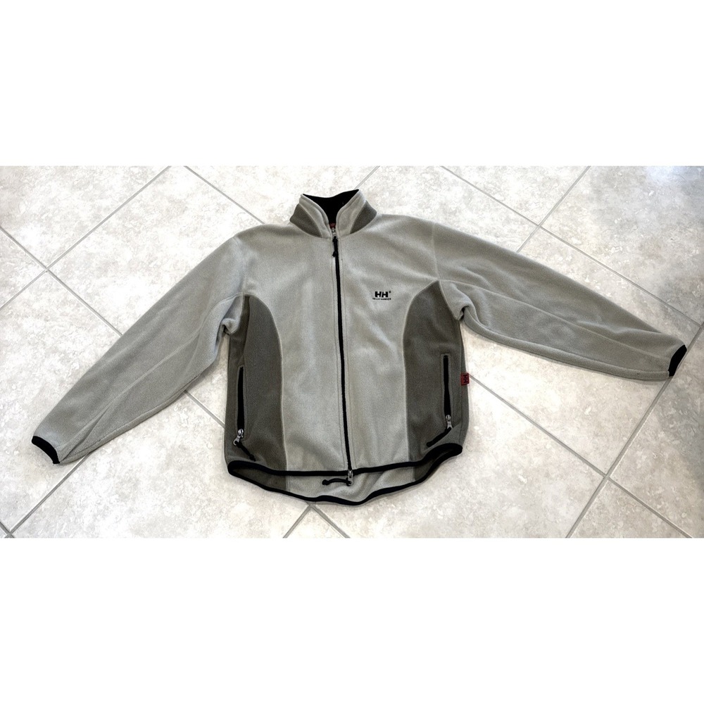 Helly Hansen Mens Full Zip Fleece Jacket Gray Two Tone Mock Neck Large